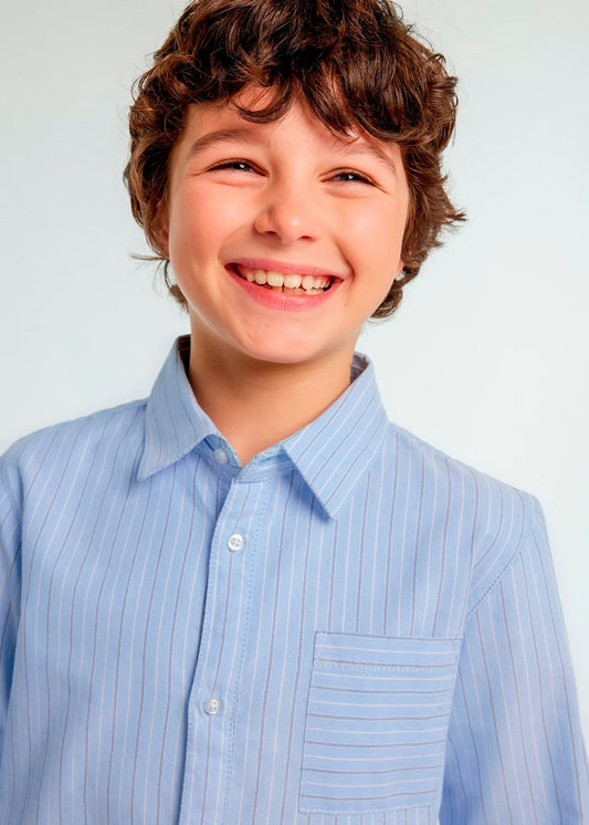 camisa a rayas, azul celeste manga larga