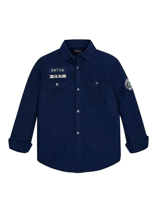 camisa manga larga color azul, niño, boboli, talla 12