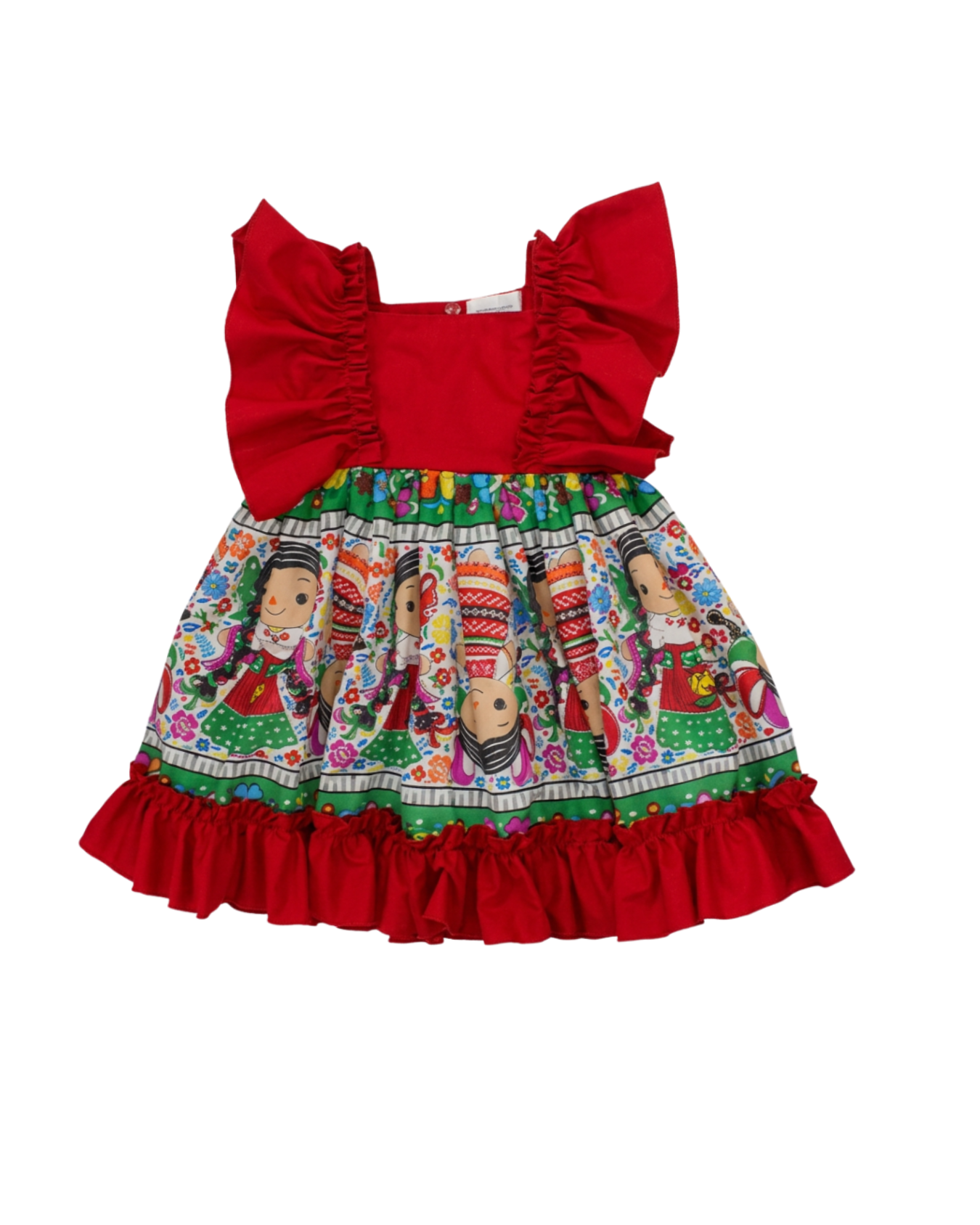 VESTIDO ADELITA TIPICO PATRIO ELEGANTE PETO ROJO, FALDA BLANCA MUÑECAS