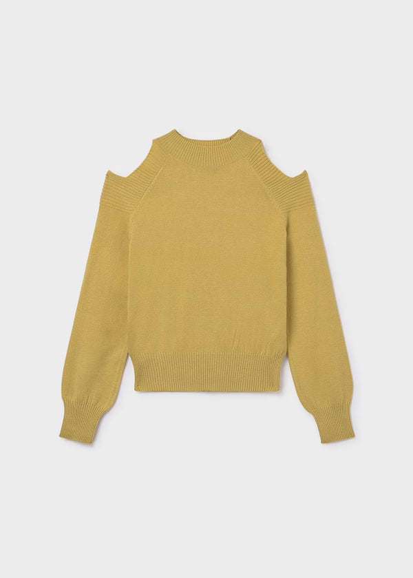 Jersey de manga larga abertura en hombros color verde aceite