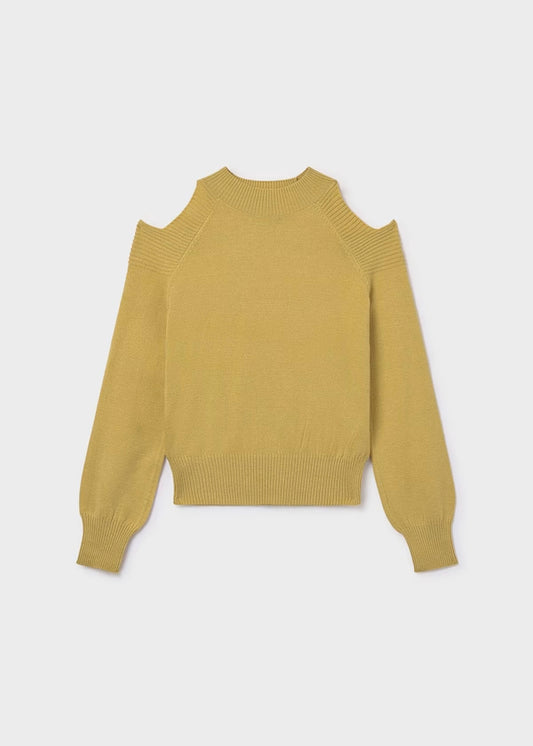 Jersey de manga larga abertura en hombros color verde aceite