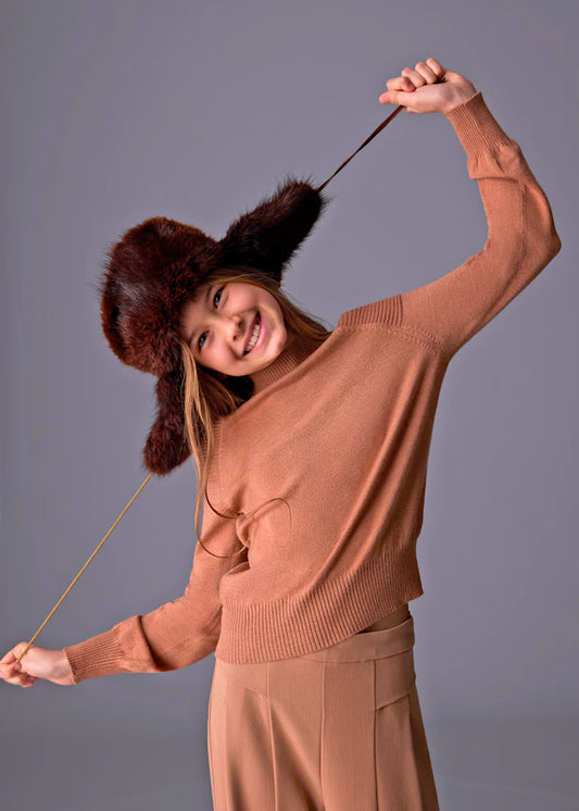 Jersey de manga larga abertura en hombros color cacao vigore