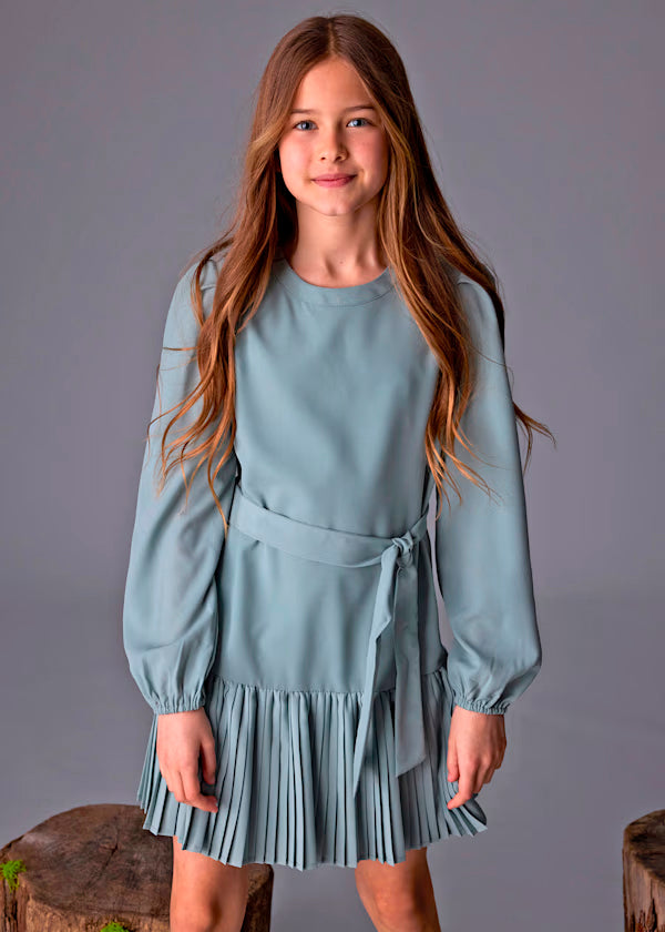 Vestido plisado crepe color jade