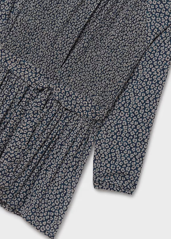 Vestido estampado, plisado estampado petróleo