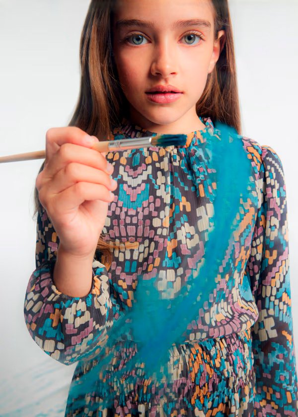 vestido patrones de colores, con smoke en cintura