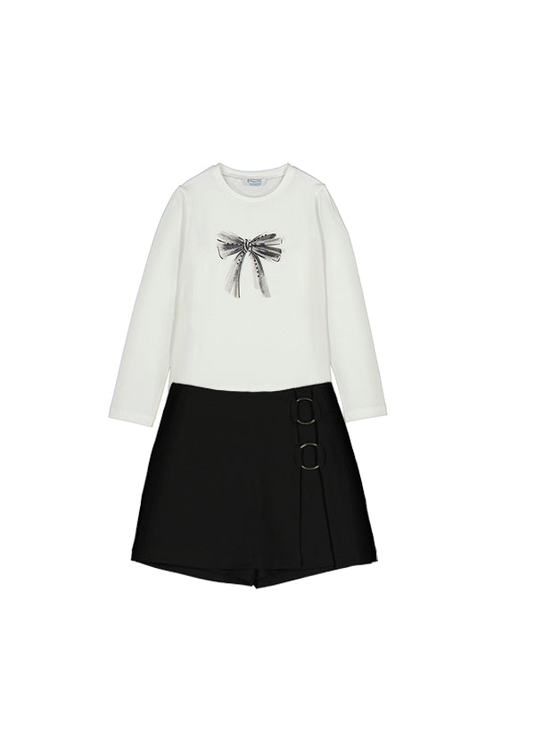 conjunto camiseta manga larga y falda remaches lateral