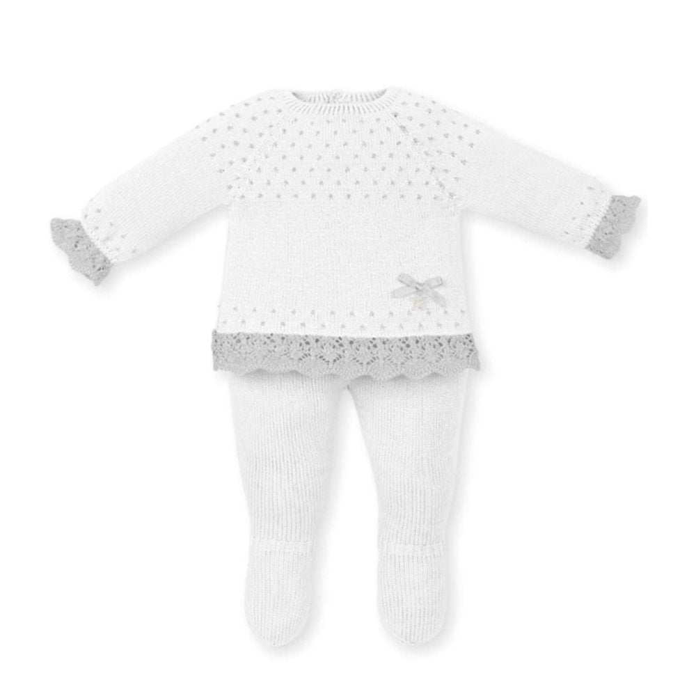set tejido jersey polaina blanco puntos gris, mac ilusion