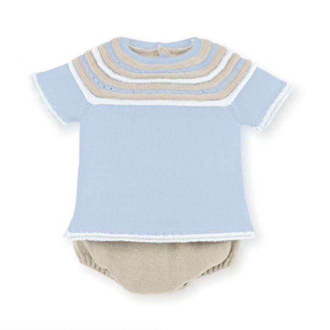 conjunto tejido, blusa nube rayas kaki, calzon kaki