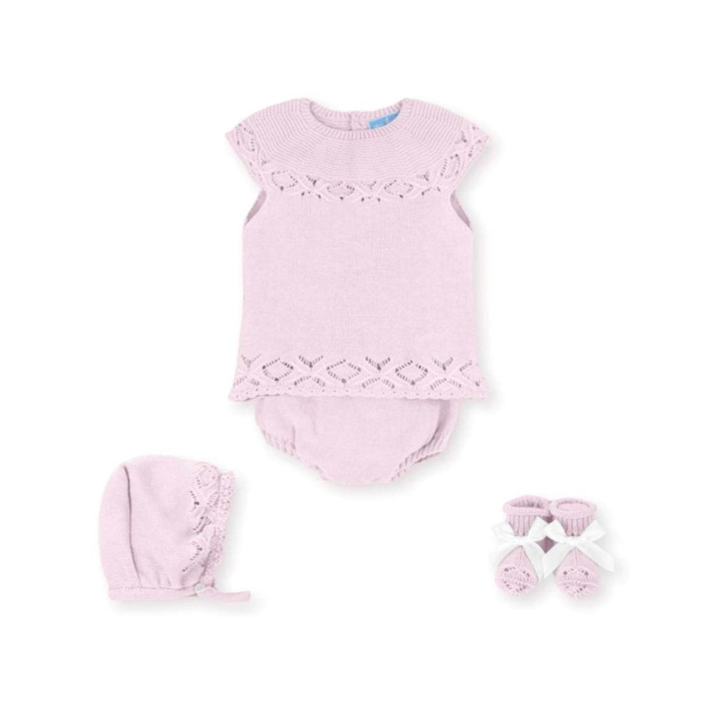 conjunto tejido rosa para bebe