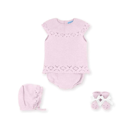 conjunto tejido rosa para bebe