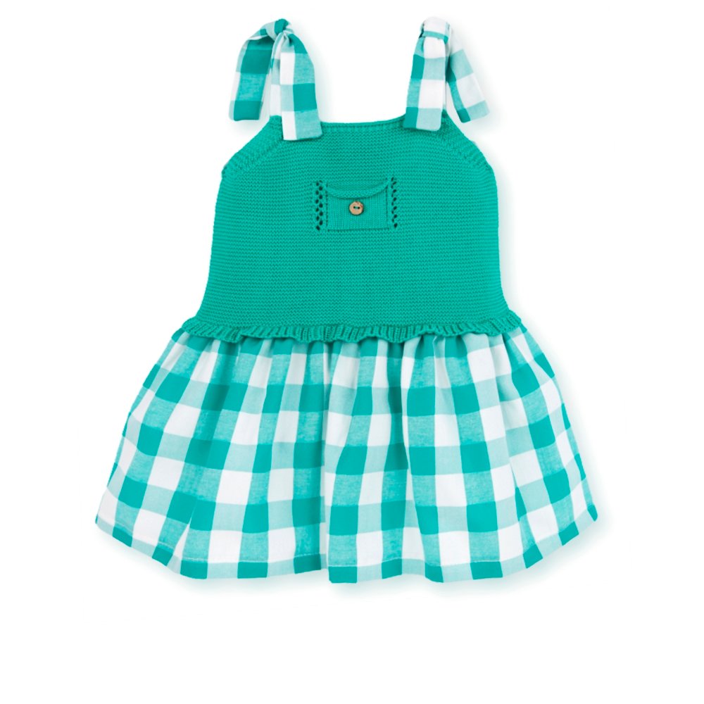vestido verde talle tejido falda a cuadros primavera