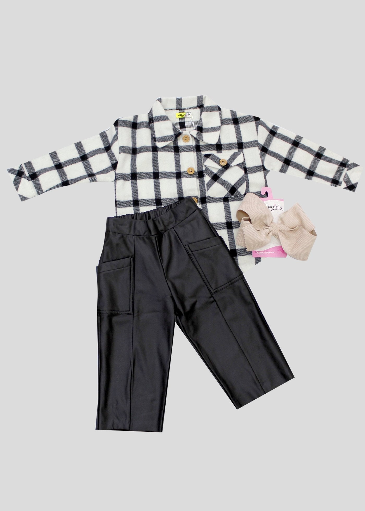 set pantalón vinipiel camisa cuadros, losan