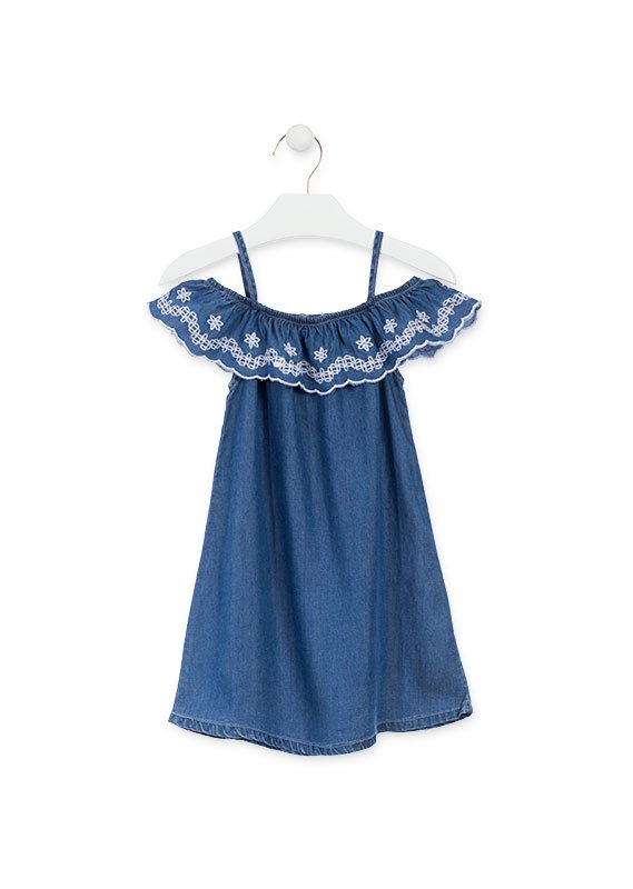 vestido denim, losan con olan en los hombros