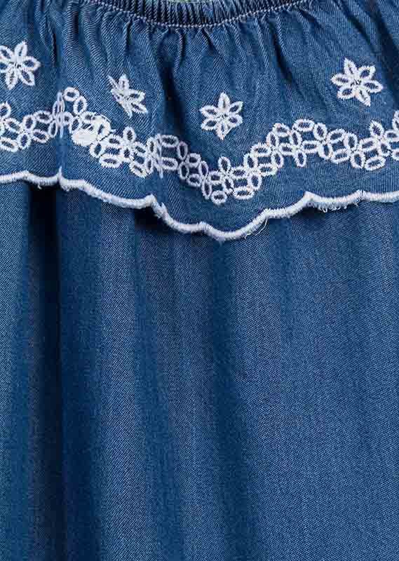 vestido denim, losan con olan en los hombros