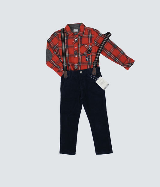 set pantalón con camisa franela a cuadros