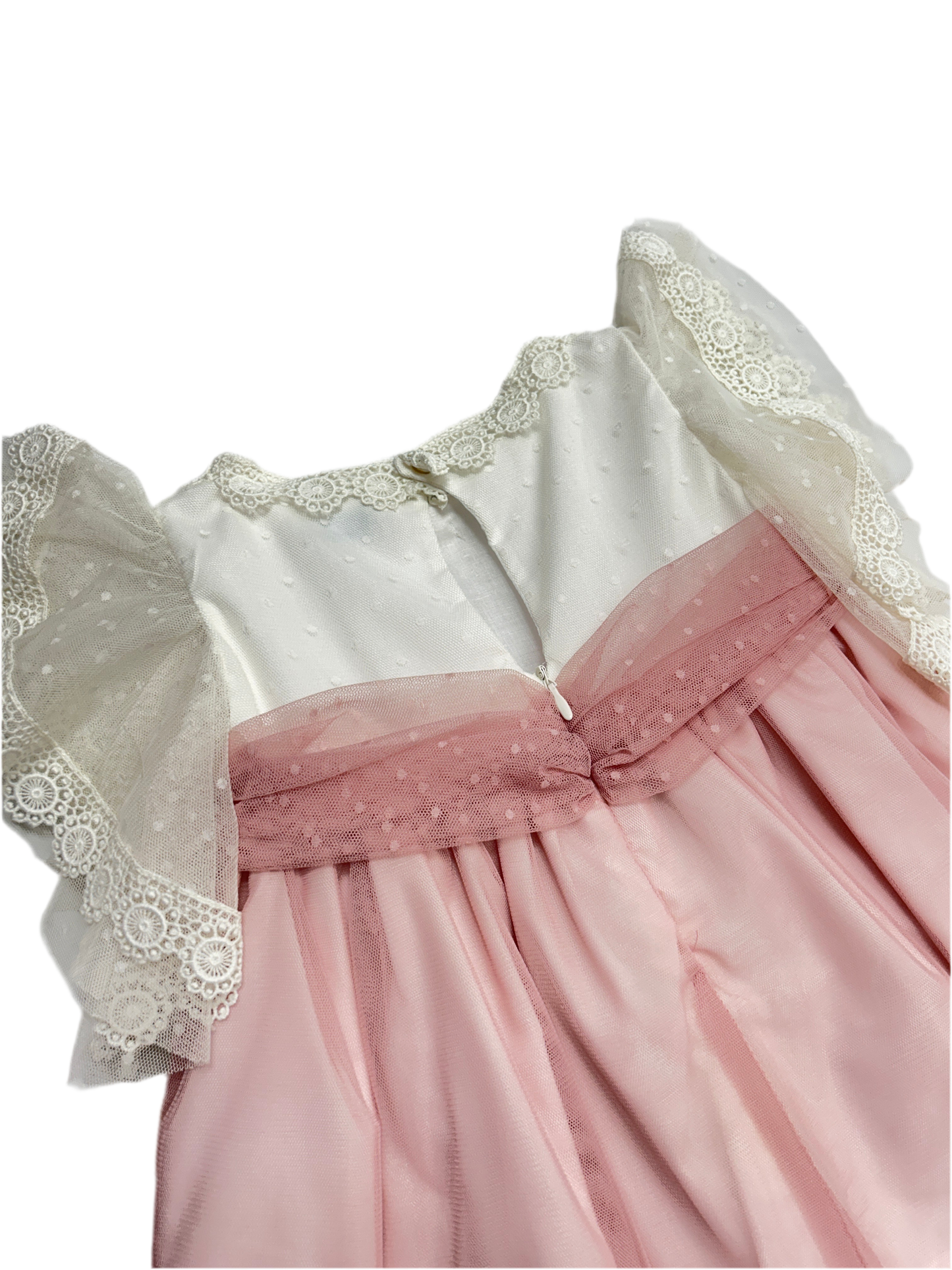 Vestido tul, combinado rosa palo