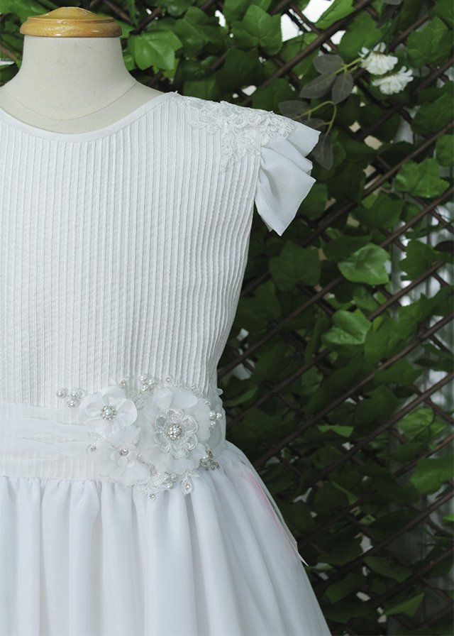 Vestido primera comunión con peto rayas y flores