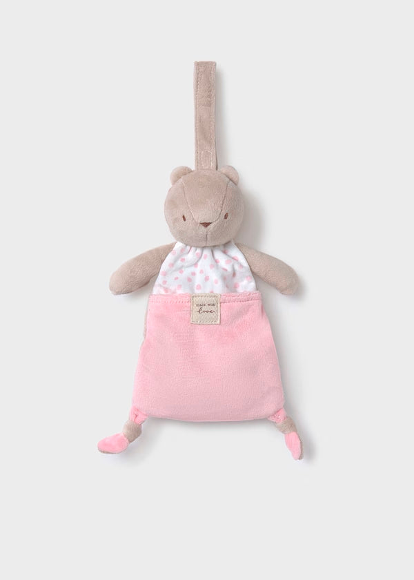 Peluche con portachupón tonos rosas, bebé