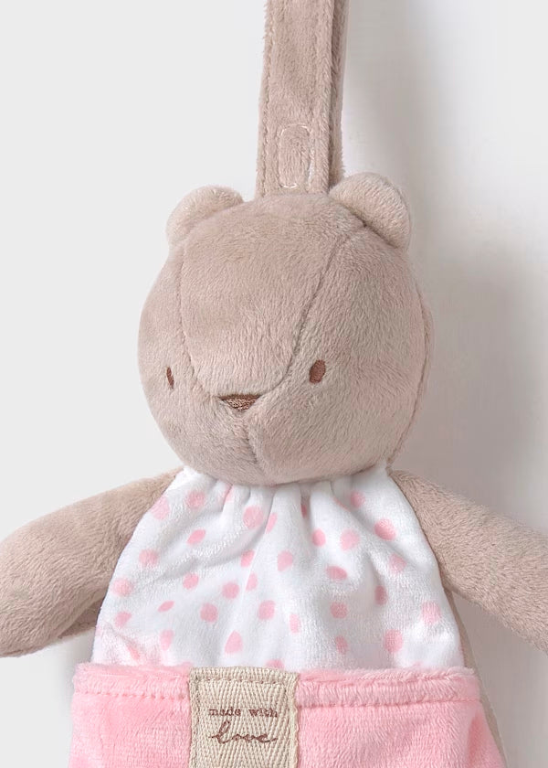Peluche con portachupón tonos rosas, bebé