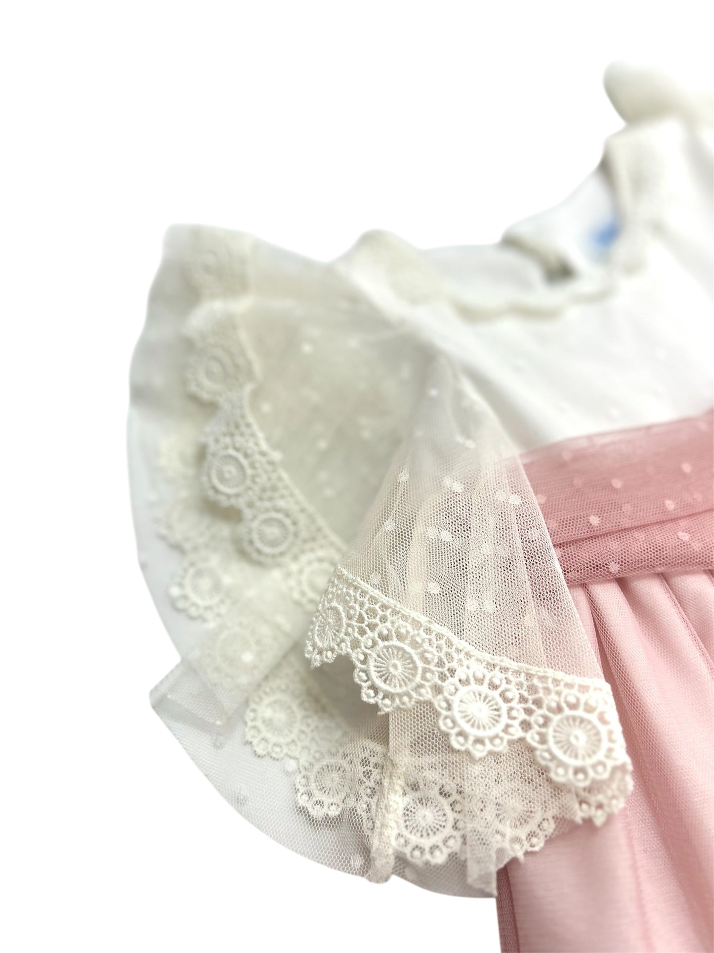 Vestido tul, combinado rosa palo