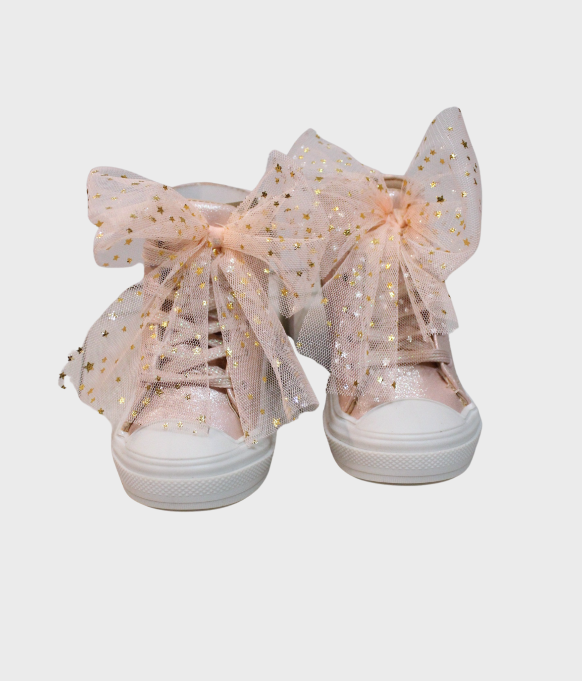 bota color rosa con moño de tul estrellas doradas