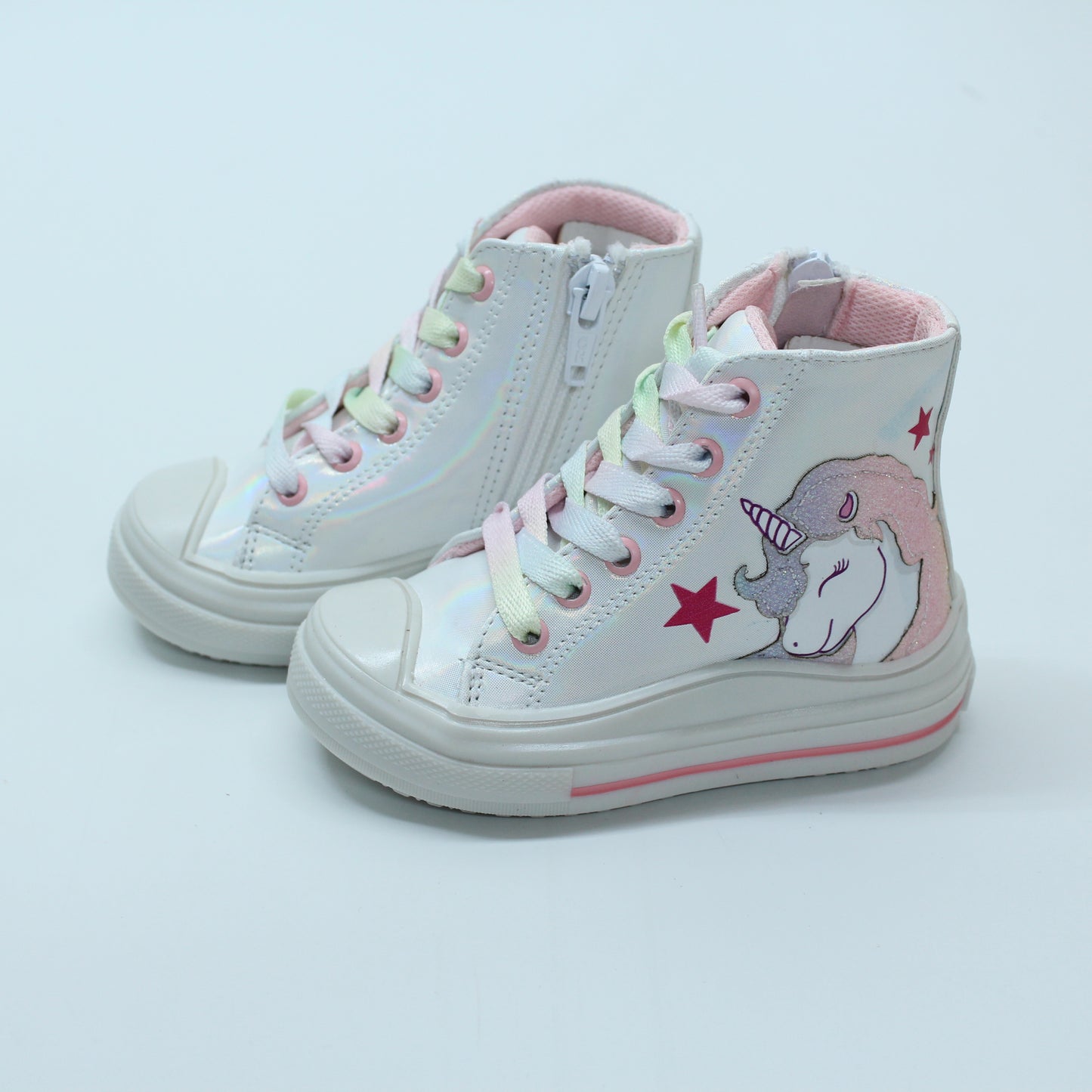 Zapato teni, blanco tornasol, unicornio