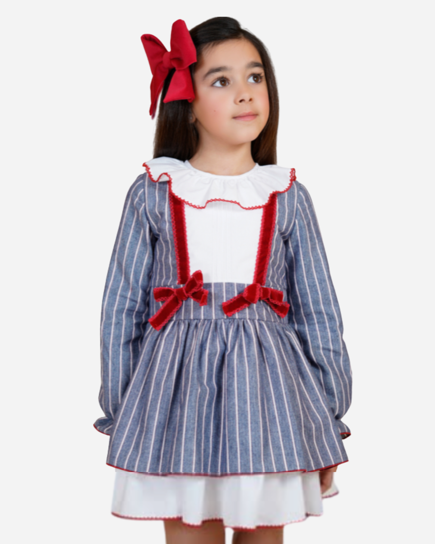 Vestido rayas azul blanco olan en cuello