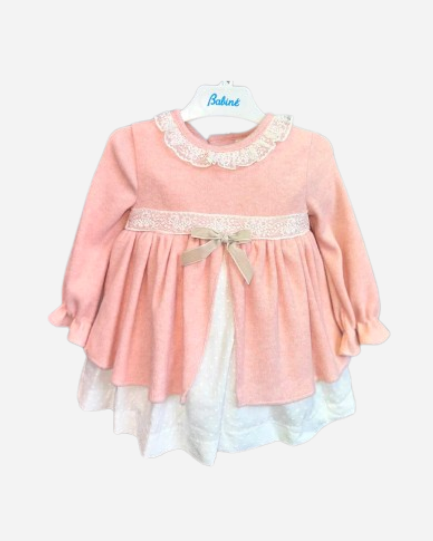 Vestido tejido rosa encaje ivory