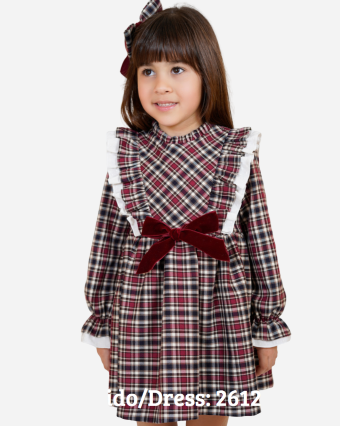 Vestido a cuadros color vino olanes verticales, moda española