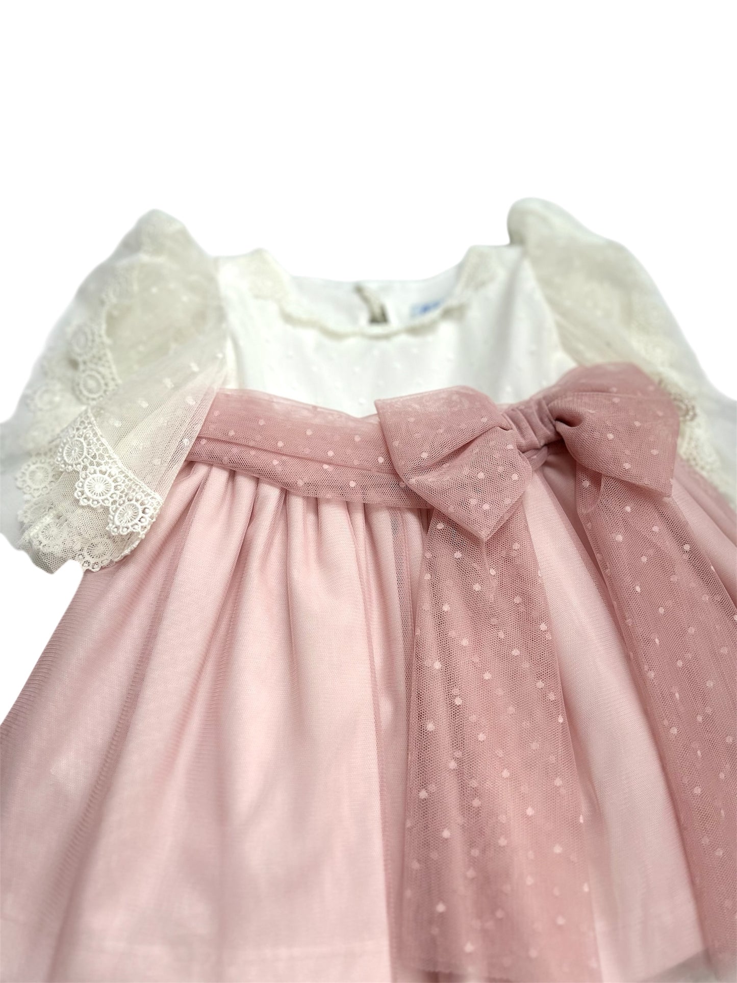 Vestido tul, combinado rosa palo