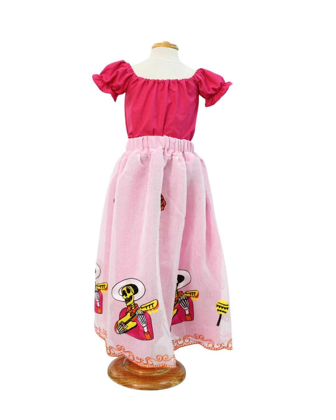 SET CATRINA BLUSA ROSA Y FALDA BLANCA CALAVERAS