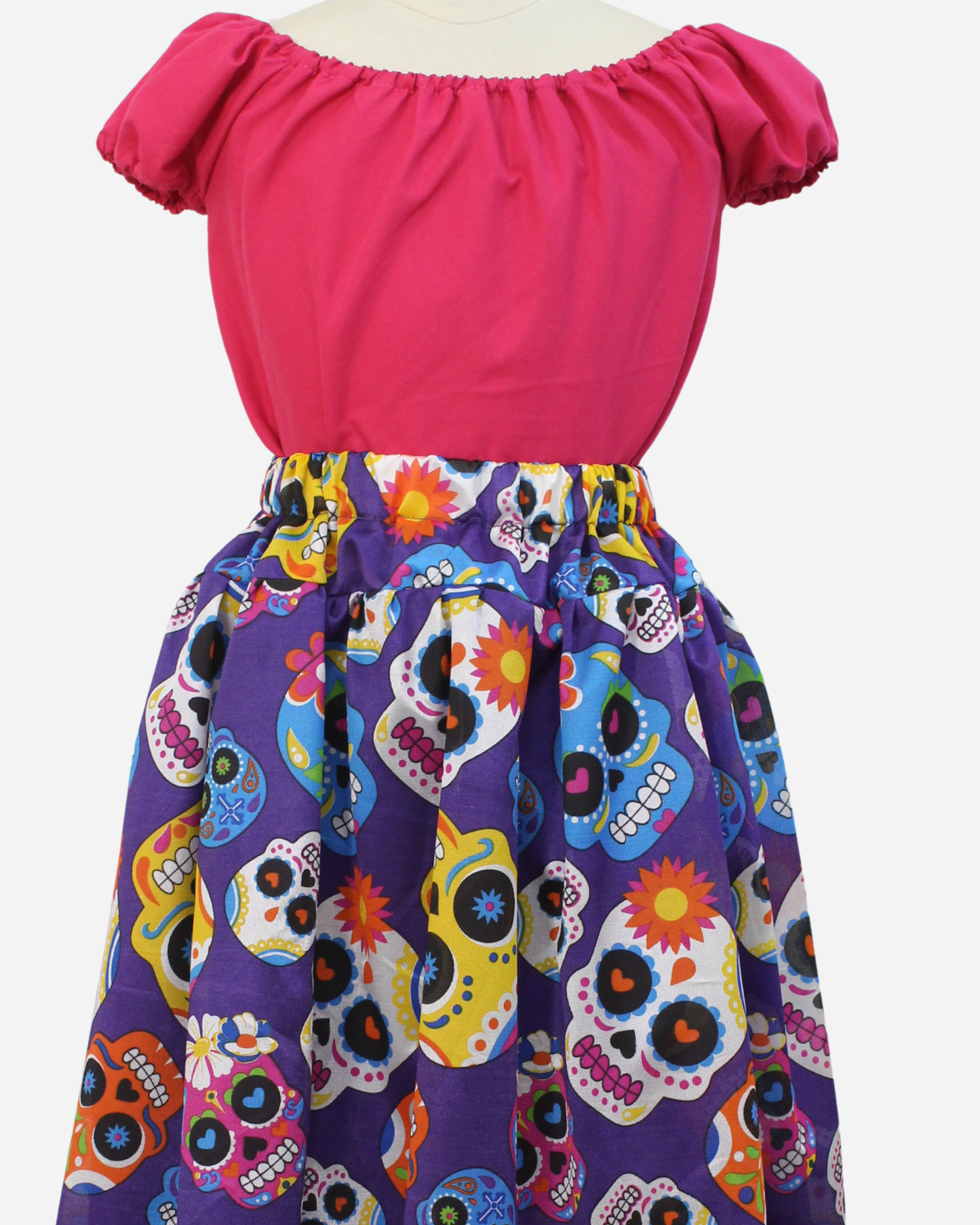 SET CATRINA BLUSA MANGA GLOBO Y FALDA MOTIVOS DIA DE MUERTOS