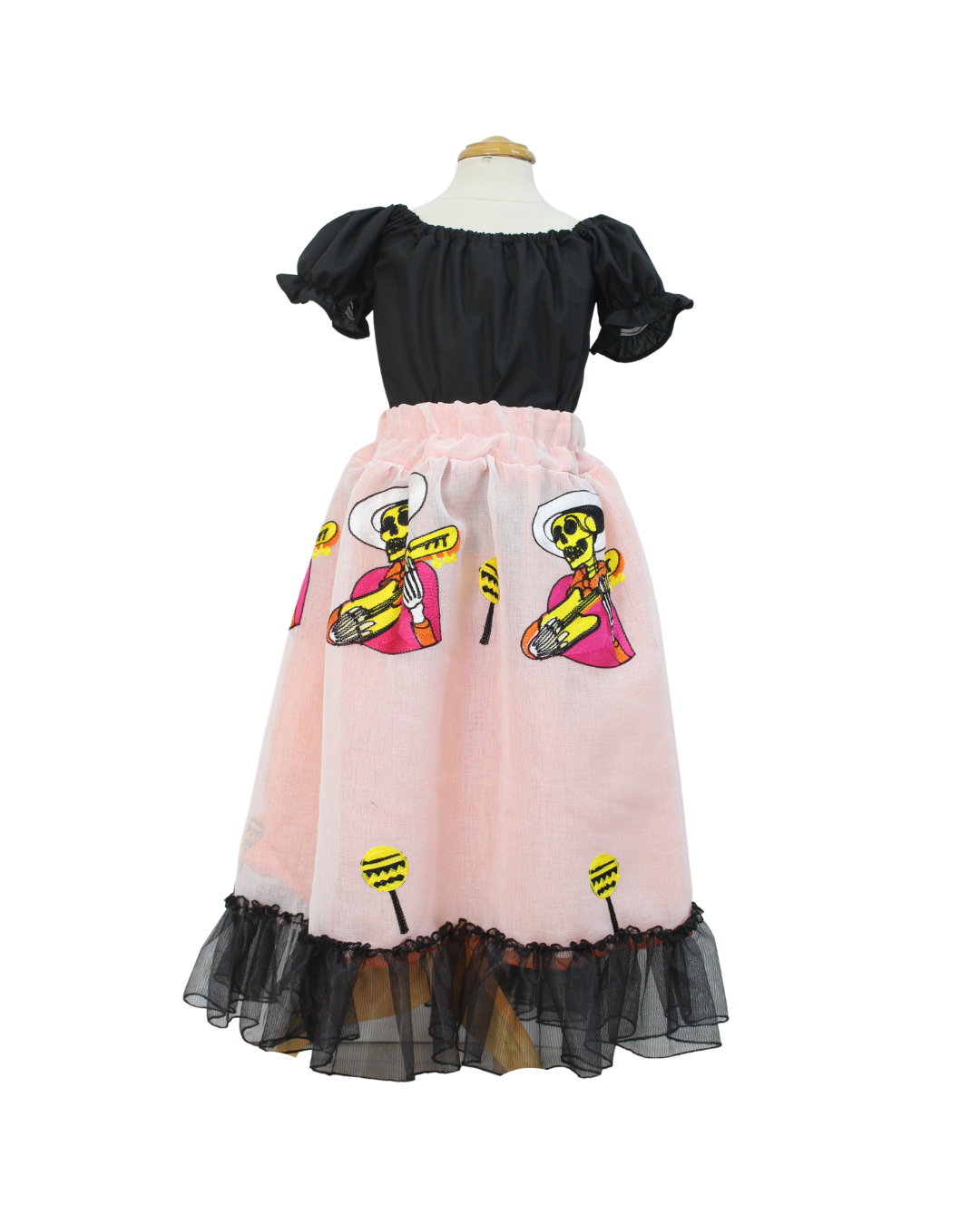 SET CATRINA BLUSA NEGRA Y FALDA BLANCA CALAVERAS