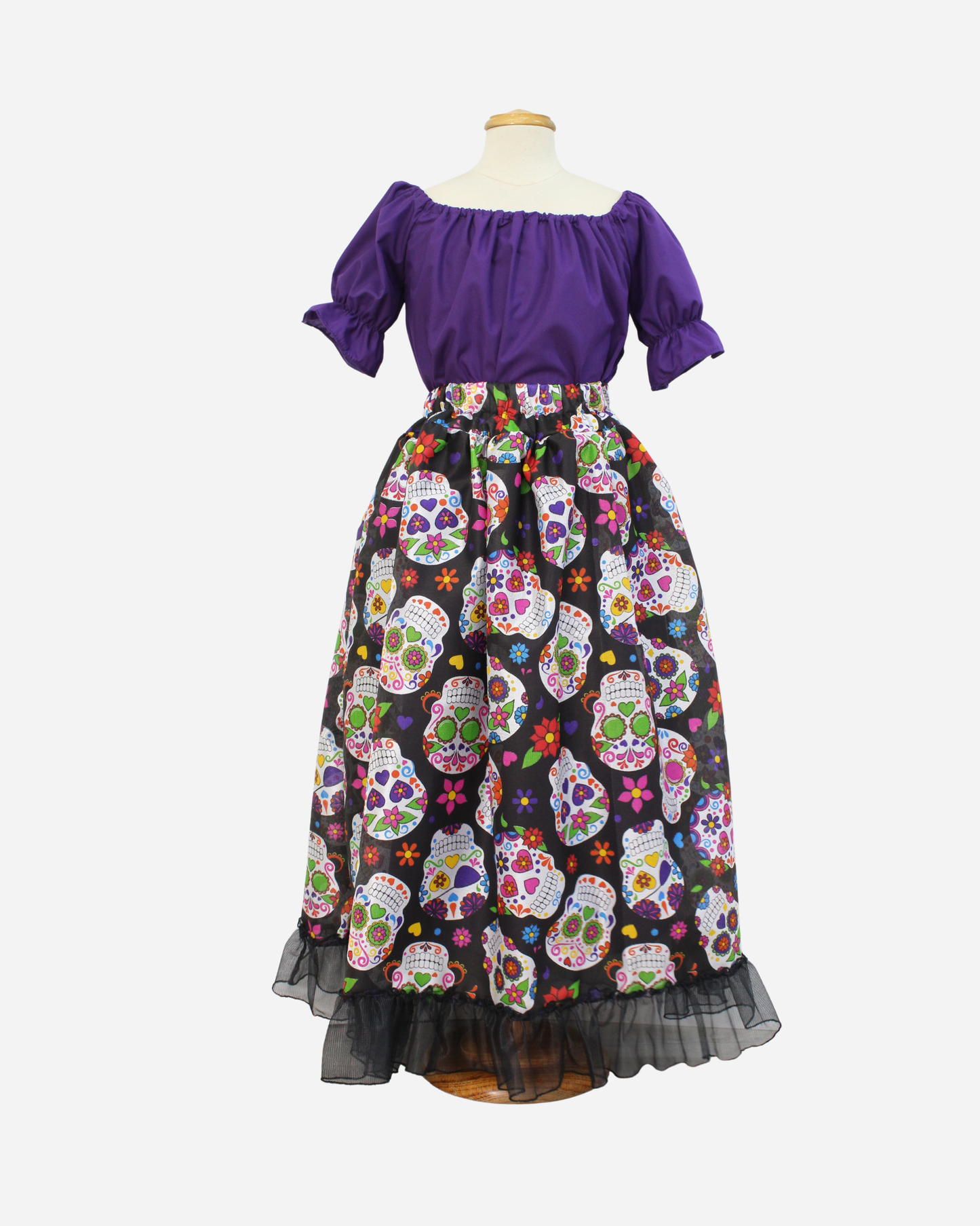 SET CATRINA BLUSA MANGA BOMBACHA FALDA MOTIVOS DIA DE MUERTOS