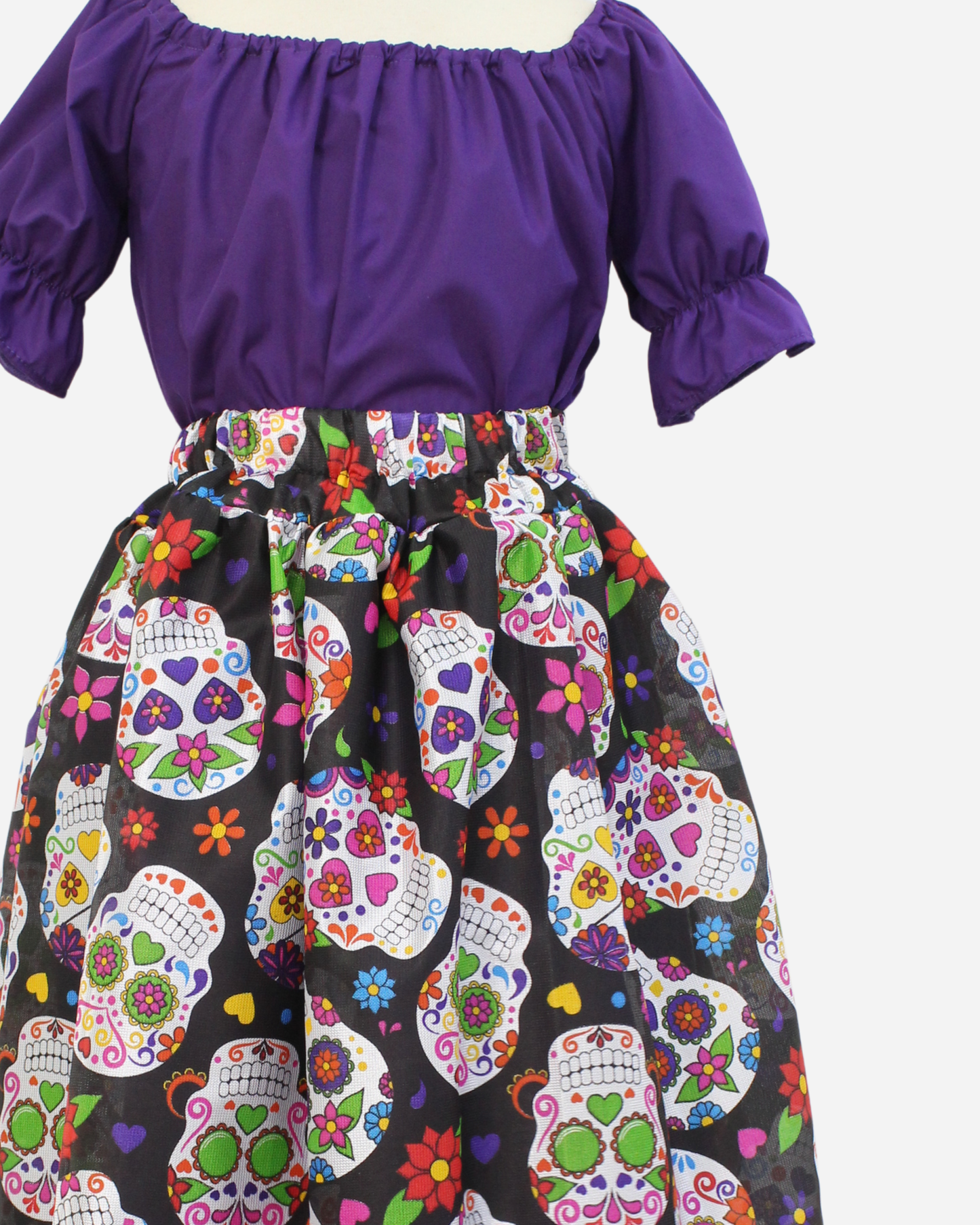 SET CATRINA BLUSA MANGA BOMBACHA FALDA MOTIVOS DIA DE MUERTOS