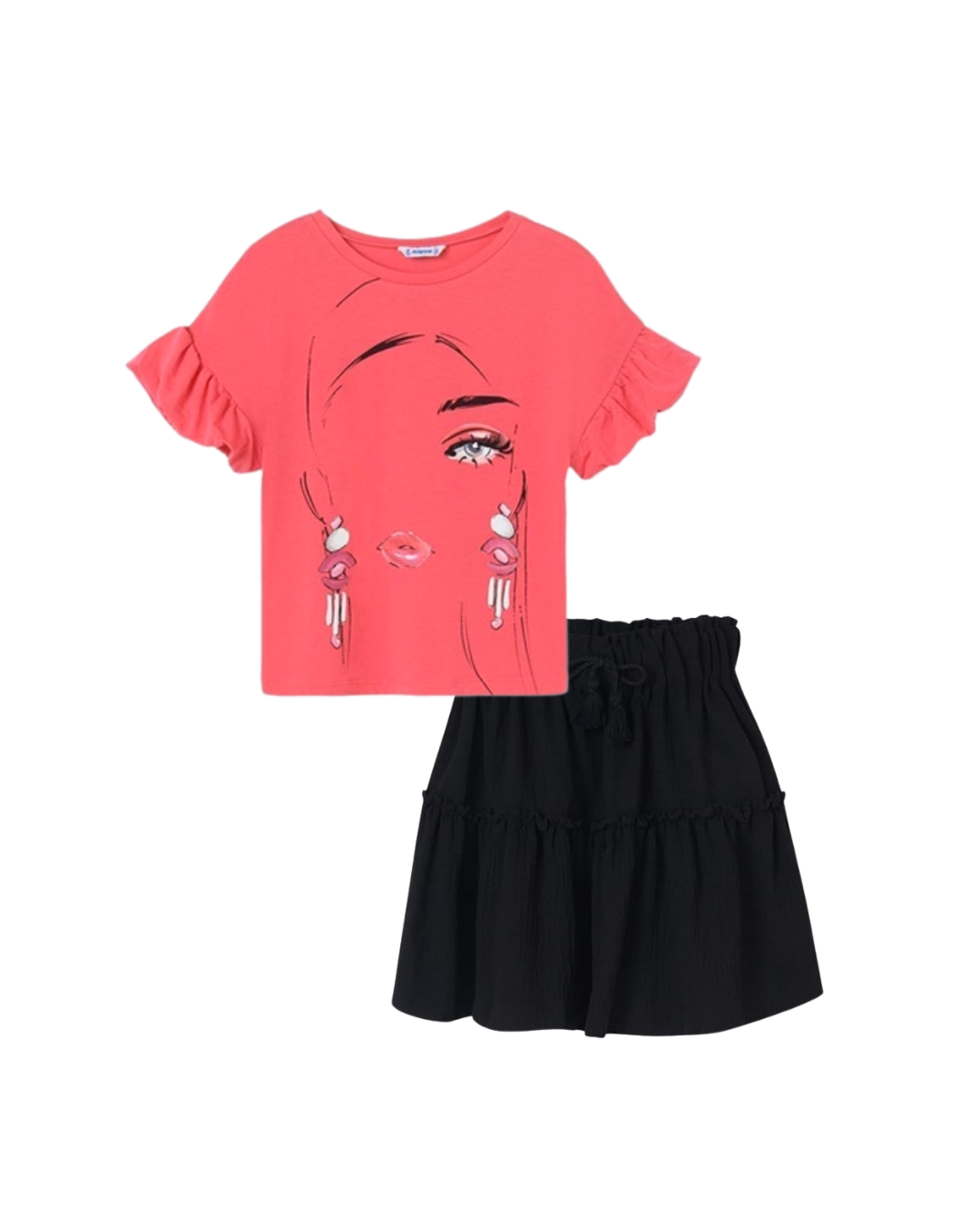 Set blusa fuscia falda negra olan