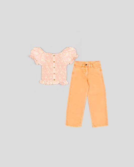 conjunto blusa pantalón color salmón