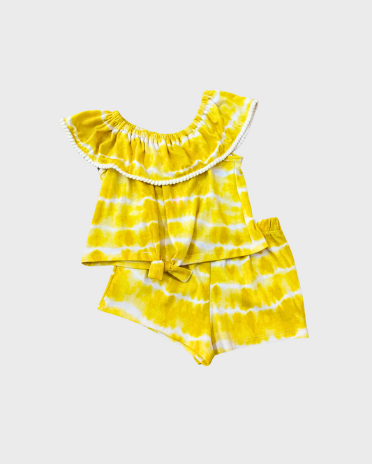 Conjunto tie dye color amarillo, short y blusa