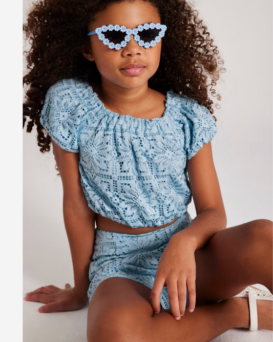 conjunto short y blusa, color azul