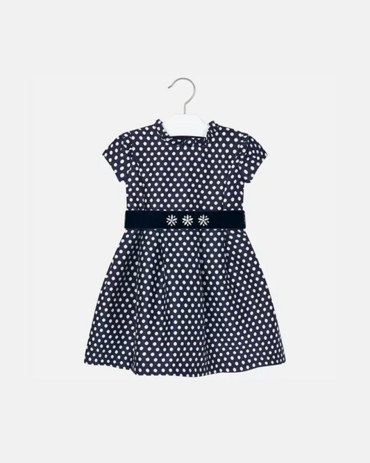Vestido marino bolitas blancas cinto terciopelo