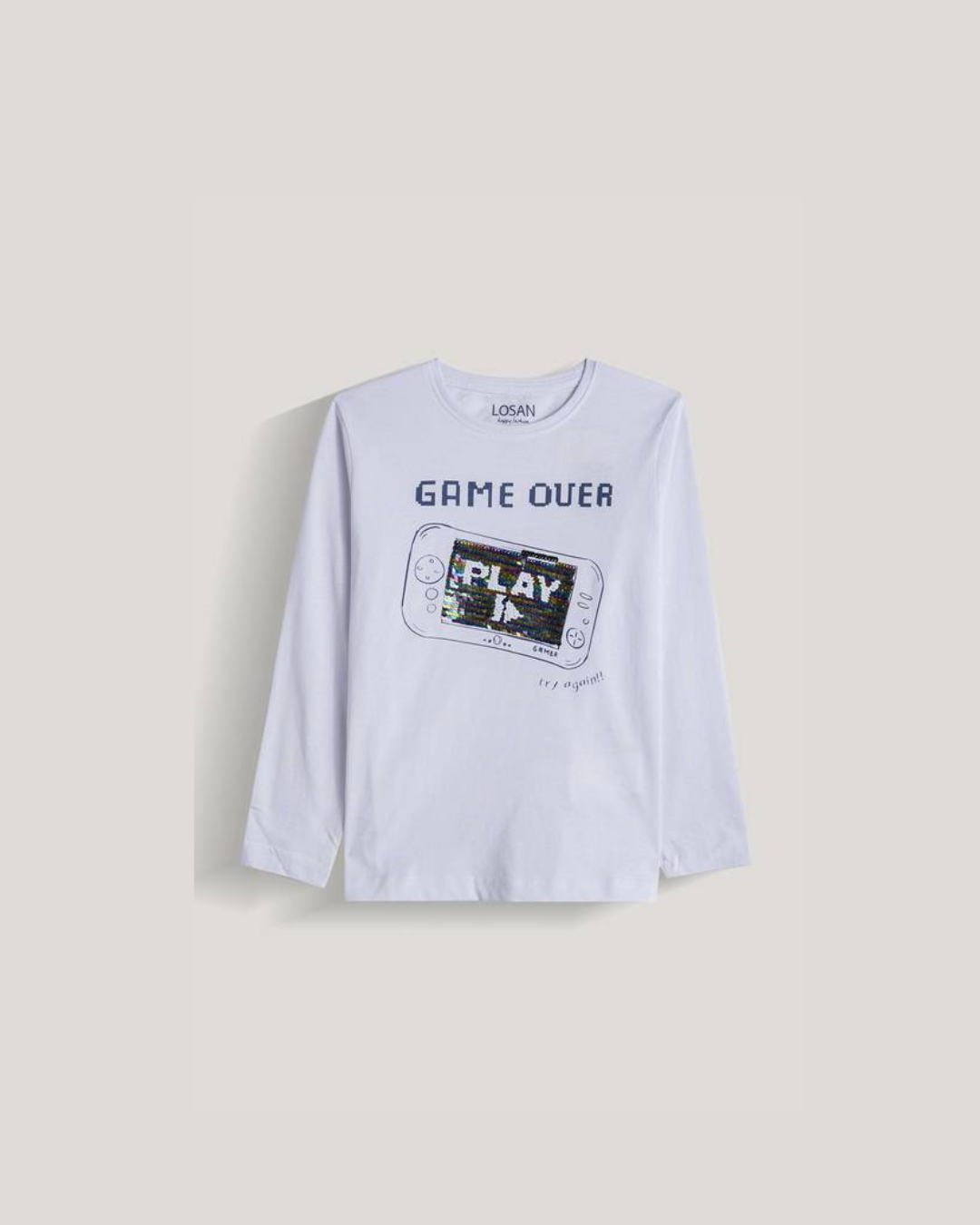 camiseta manga larga color blanco "game over"