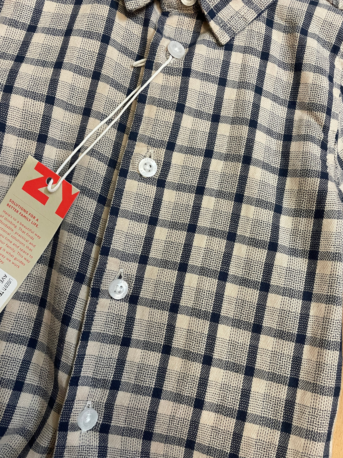 Camisa cuadros marino y beige