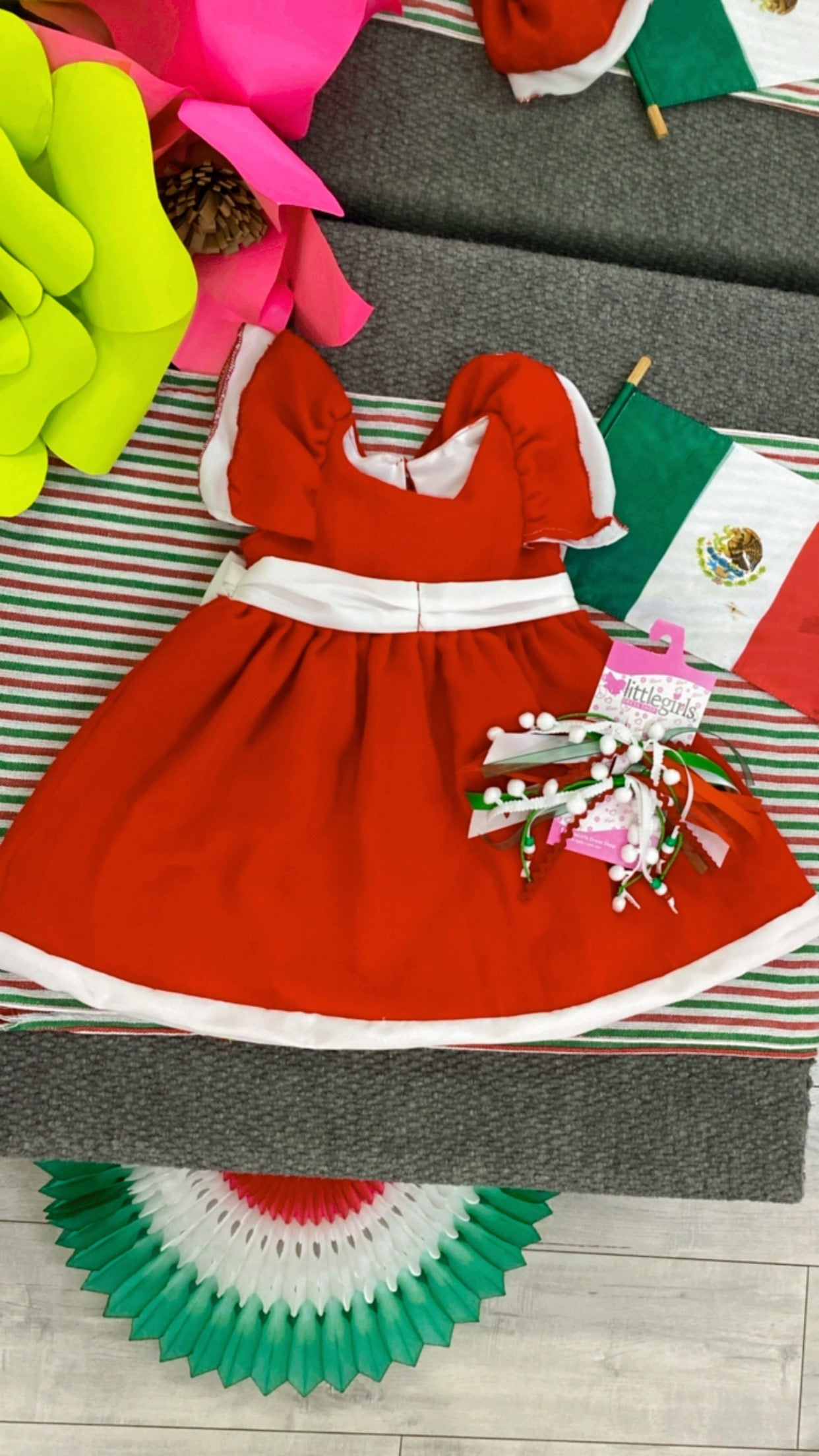vestido patrio cambaya rojo y blanco