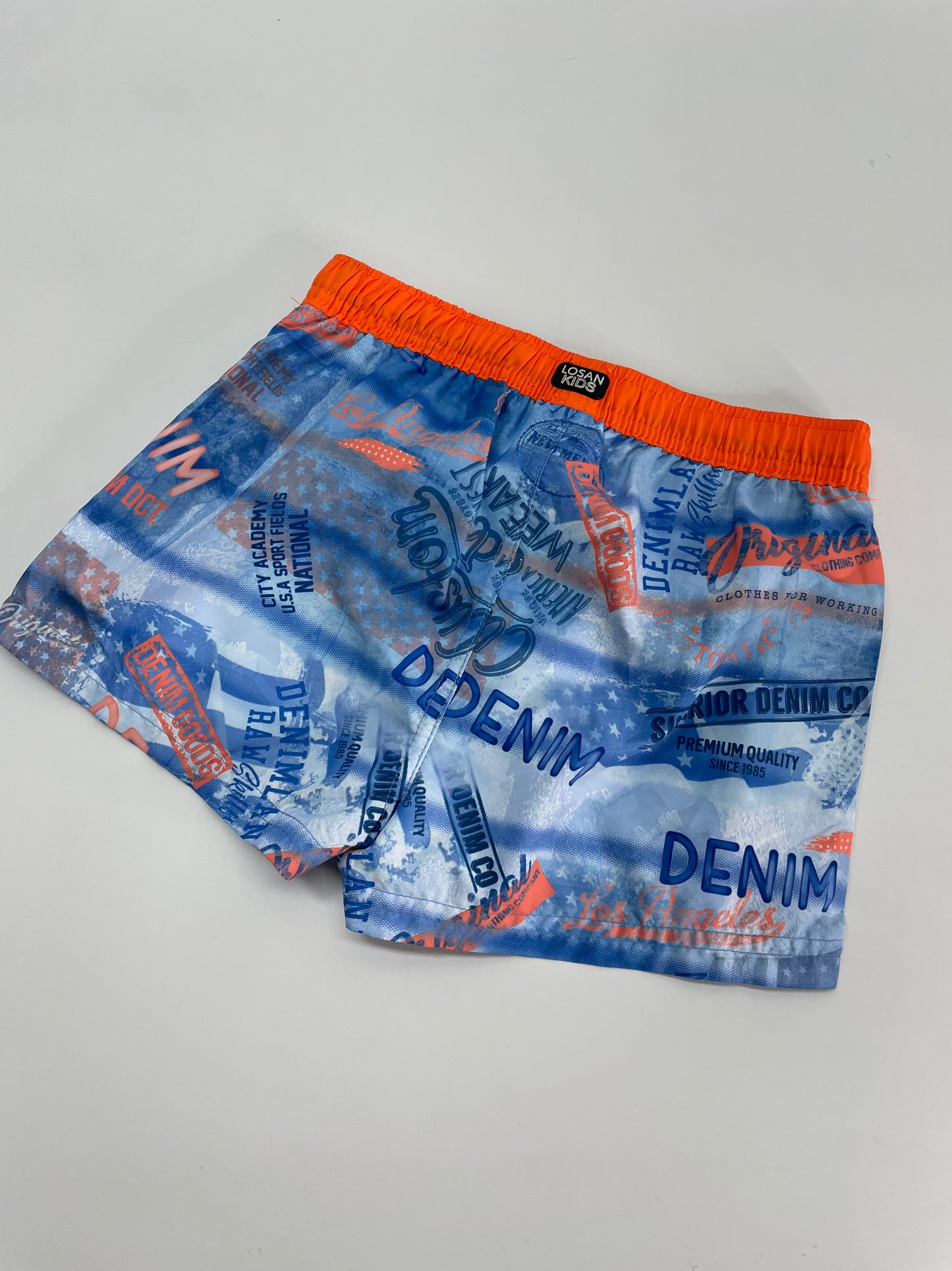 Bañador azul con elastico naranja