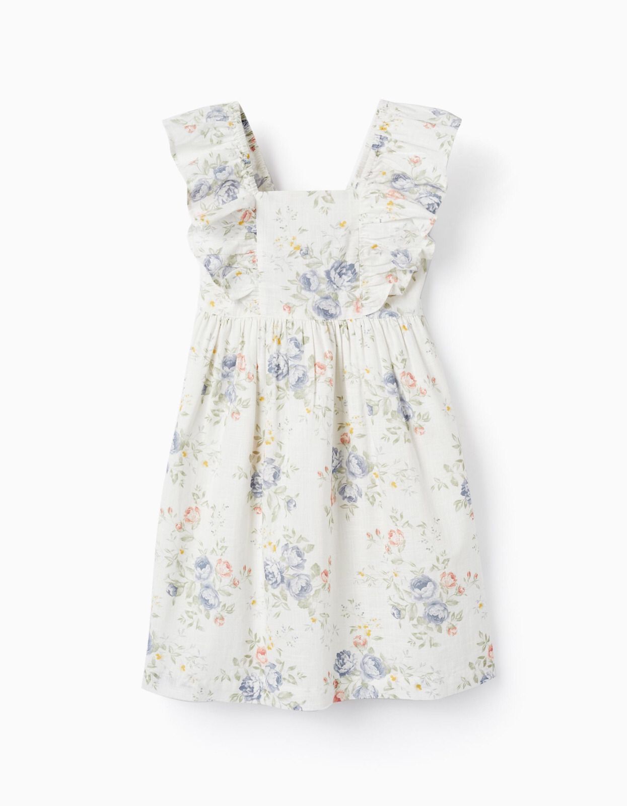 Vestido Crudo Flores Azules