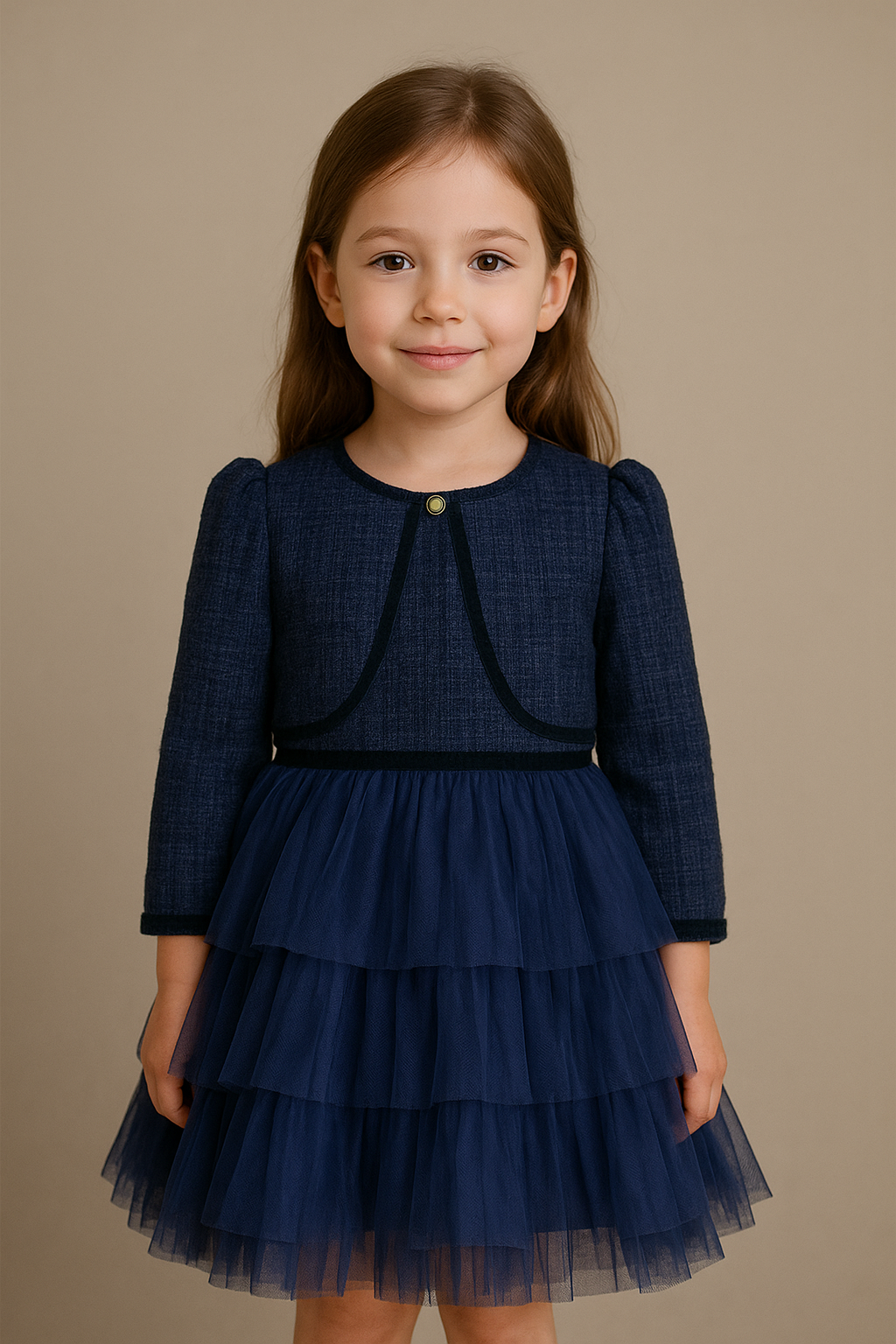 Vestido color azul falda tul con torera