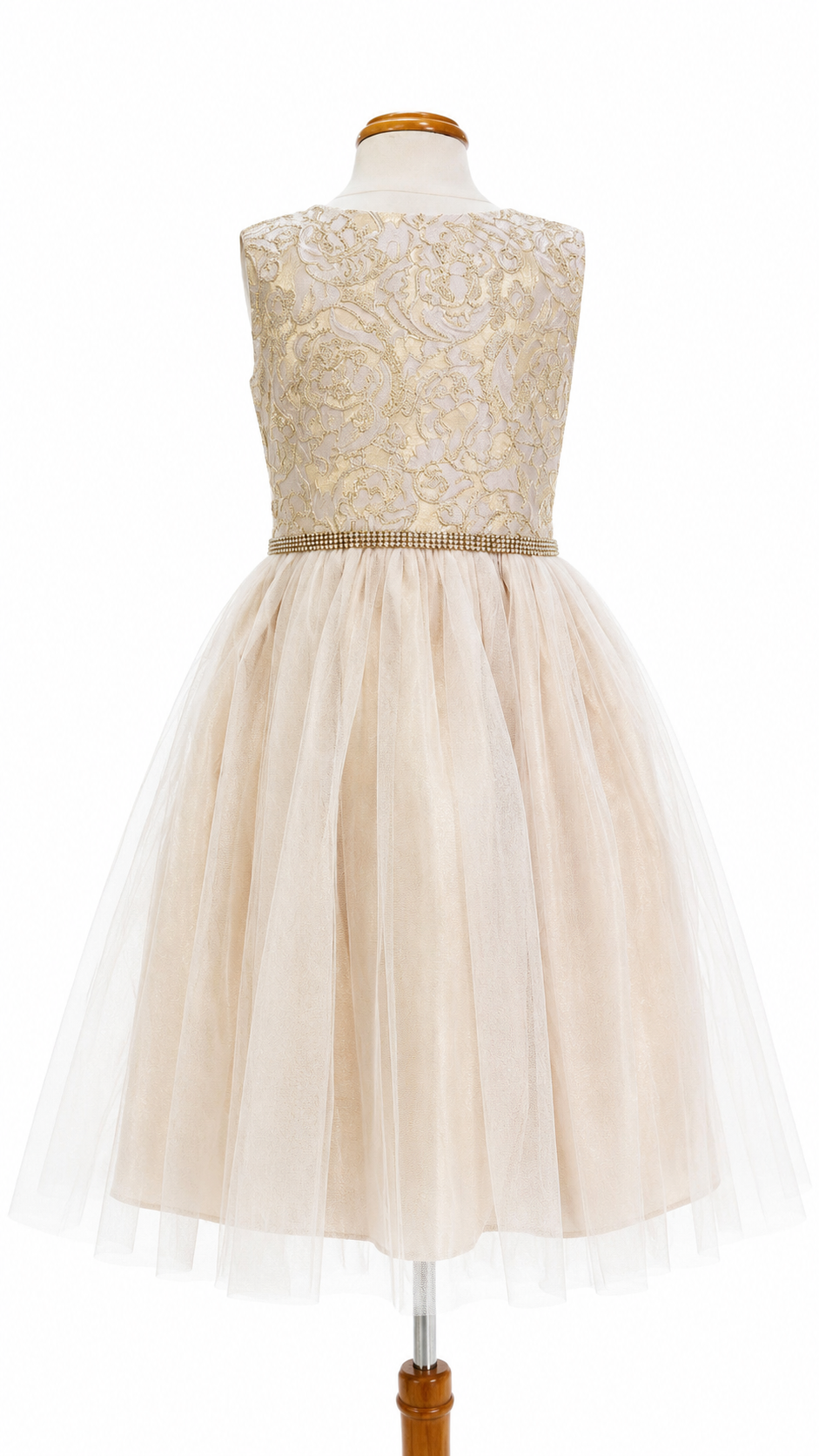 Vestido Rosa Oro Talle Brocado Falda Tul
