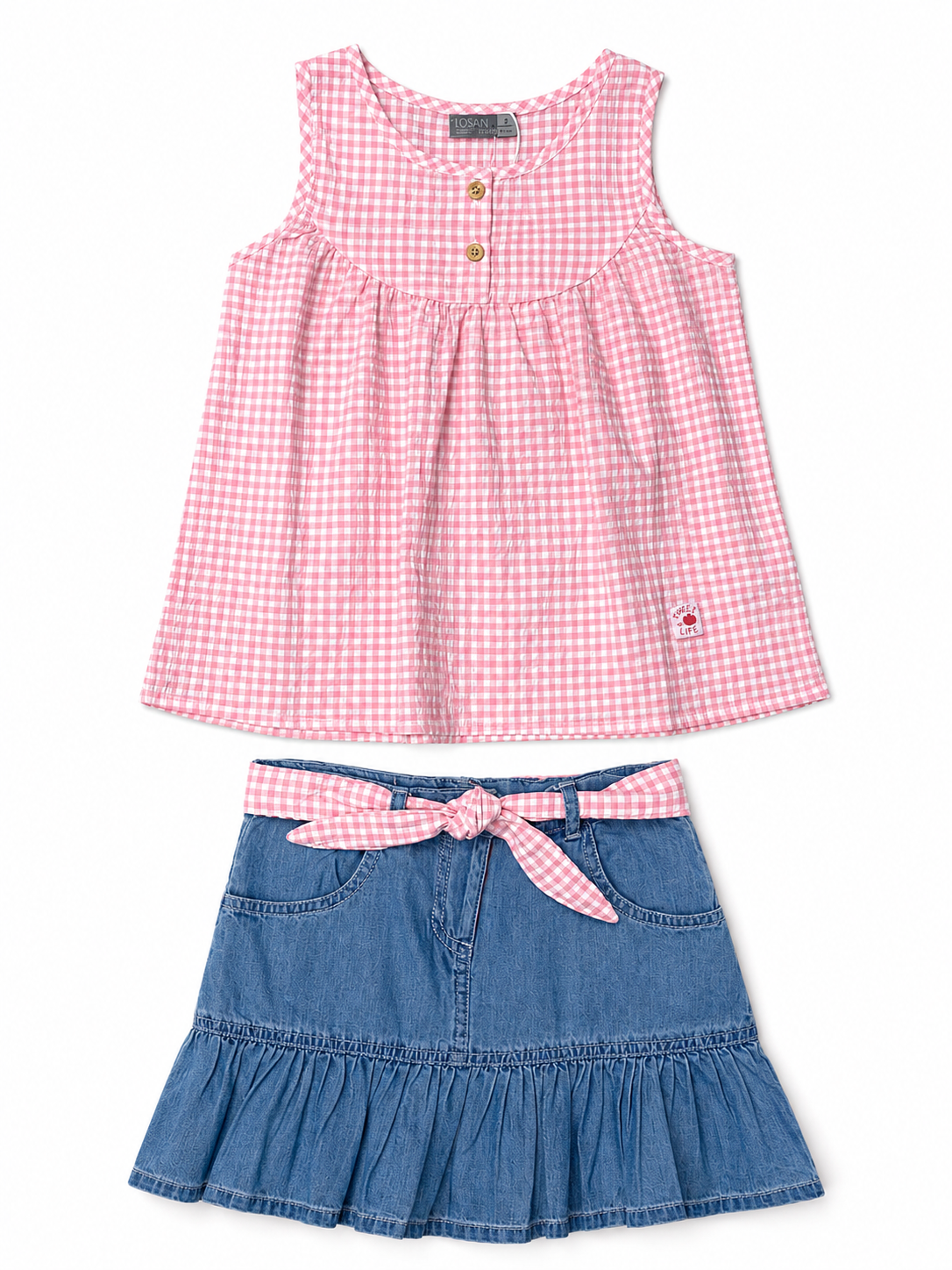 Set Blusa a cuadros y Falda Denim Vaquera