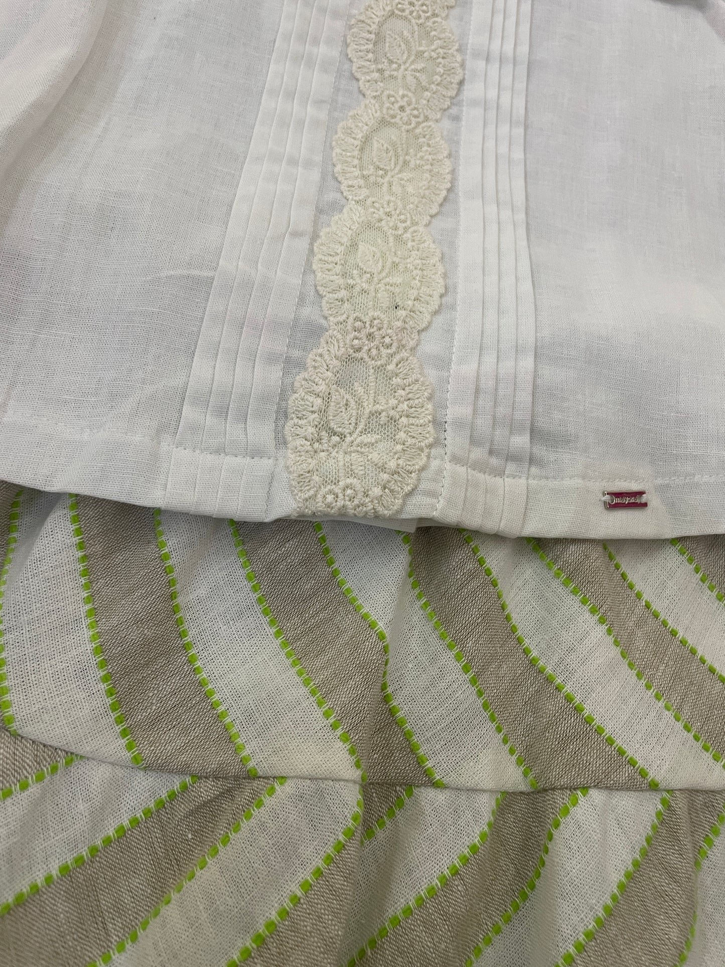Conjunto Lino Blusa Cuello Encaje Manga Volada