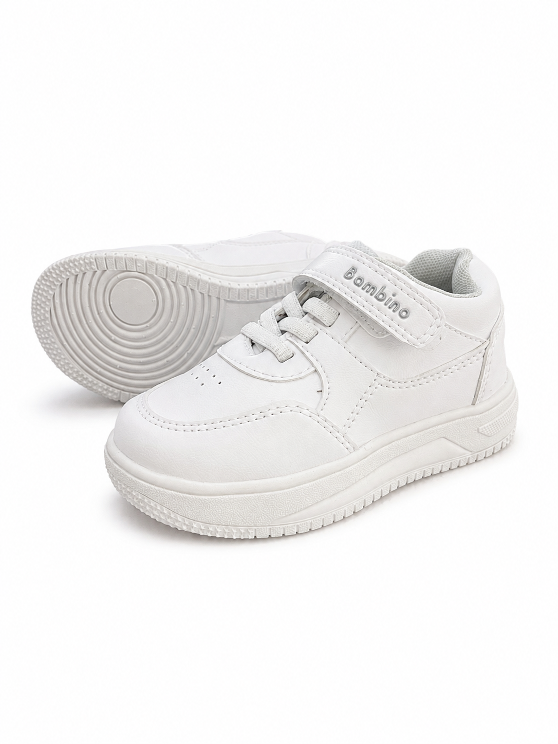 Tenis escolar blanco liso cordones y velcro, niña y niño